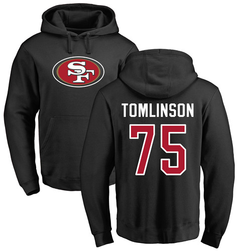 Men San Francisco 49ers Black Laken Tomlinson Name and Number Logo #75 Pullover NFL Hoodie Sweatshirts->nfl t-shirts->Sports Accessory